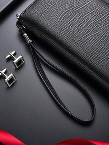 SHABILI Men's Long Wallet Zipper Coin Purse Multi-Card Slot Large Capacity Phone Clutch Bag Multi-Function Retro Wallet - Black - View 6