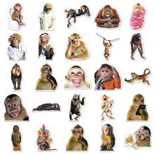 50pcs Crazy Monkey Stickers, Funny Ape Expression Stickers For Notebooks, Tumblers And Packaging - Khaki - View 5