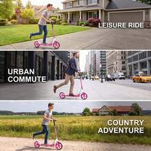 Adult Foldable Two-Wheeled Scooter, Height Adjustable Kick Scooter With Rear Brake & Suspension System, Thickened Black Frame High Load Bearing Portable Urban Commuter Scooter For Outdoor Travel - Pink - View 8