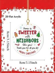 Christmas Acrylic Hanging Ornament, Round Neighbor Thank You Letter Printed Tree Decor, Holiday Pendant Decoration, Suitable For Christmas Tree, Door, Fence Decoration, Warm Neighbor Gift, Create Relaxed Holiday Atmosphere - Multicolor - View 7