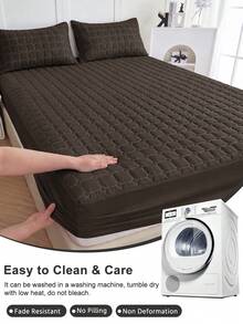 1pc Waterproof Fitted Sheet, Comfortable Mattress Protector, Deep Coffee Brown Mattress Cover, Room Decor, Skin-Friendly & Breathable, Suitable For Single/Double/Queen/King Size Beds, All Season, Machine Washable, Dorm Bedding, Back To School - Coffee Brown - View 7