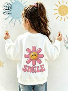 Girls' Cute Printed Drop-Shoulder Round-Neck Long-Sleeve Casual Sports Sweatshirt - White - View 10