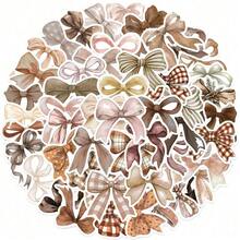 50Pcs Brown Bow Sticker Pack, Vintage Plaid Ribbon Bow Decals, Decorative Stickers For Water Bottle, Laptop, Phone Case, Journal, Scrapbook, Coquette Aesthetic Decor - A - View 7