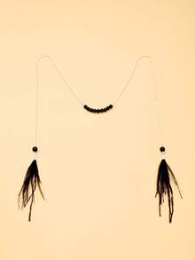 1pc New Feather Tassel Face Chain Design Street Style Facial Accessory For Women - Black Feather - View 6