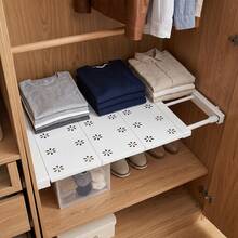 SENDERPICK Telescopic Adjustable Storage Organiser Extendable Closet Shelf Expandable Wardrobe Storage Board - White - View 4