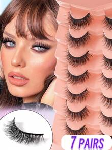 7Pairs Manga Lashes, Wispy Anime False Eyelashes Natural Look, Fluffy Spiky Doll Eyelashes - Black - View 7