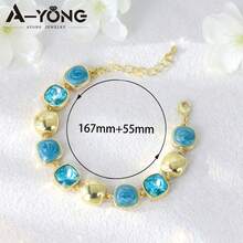 European & American Minimalist Enamel Bracelet, Baroque Gold Texture Blue Crystal Bracelet For Women, Suitable For Daily And Holiday Wear - Bracelet - View 20