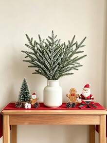 5Pieces Artificial Pine Picks Christmas Green Stems DIY Green Pine Needle Garland, Christmas Floral Picks Tree Filler Home Decor, Vase Decoration - Green-snowfall - View 5