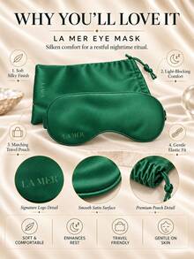 La Mer Eye Mask, 21*9cm, Storage Pouch 25*12cm, Single Piece, Silky Blackout, Skin-Friendly Sleep Aid, Suitable For Home And Travel - Green - View 5