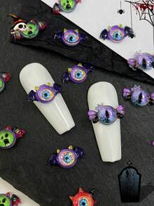30pcs Mixed Christmas Series Glitter Snowflake Candy Cane, Halloween Cartoon Winged Little Devil Evil Eye Nail Art Decorations - Multicolor - View 4