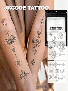JKCODE TATTOO 2 Pcs Semi-Permanent Tattoo Kit | Lotus Totem, Minimalist Lotus Tattoo, Ramadam Pattern Simple Design Arm Tattoo, Finger, Hand Tattoos | Realistic Fake Tattoos, Non-Reflective For 7-14 Days,Perfect Gift - Dark Grey - View 1