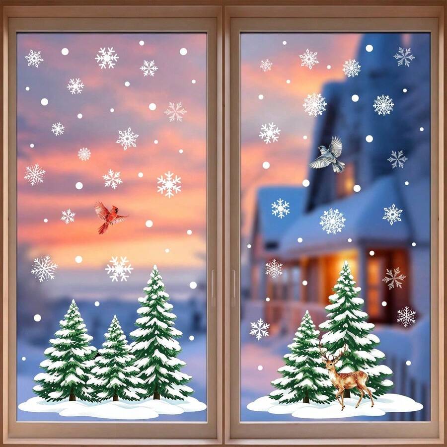 1 bộ nhãn dán trang trí họa tiết bông tuyết, cây thông Noel và chim, decal dán kính tĩnh điện Giáng sinh, sticker trang trí nhà cho tiệc lễ hội, decal dán kính DIY cho tiệc Giáng sinh, phụ kiện tạo không khí, đạo cụ chụp ảnh, phù hợp trang trí nhà Giáng sinh, trang trí cửa sổ tiệc lễ hội và cửa sổ cửa hàng - Nhiều màu - Xem 1