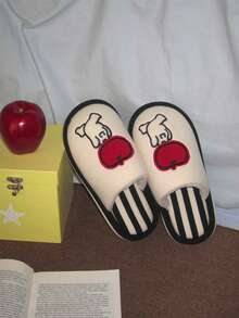 XIXITIAO Cute Creative Apple Slippers For Men & Women, Couple Color Block Striped Home Maternity Shoes, Indoor Warm House Slippers - White - View 7