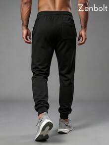 ZenBolt Winter Men's Casual Drawstring Cuffed Sweatpants, Elastic Waist Sport Joggers Tapered Track Pants With Zipper Pockets For Training - Black - View 3