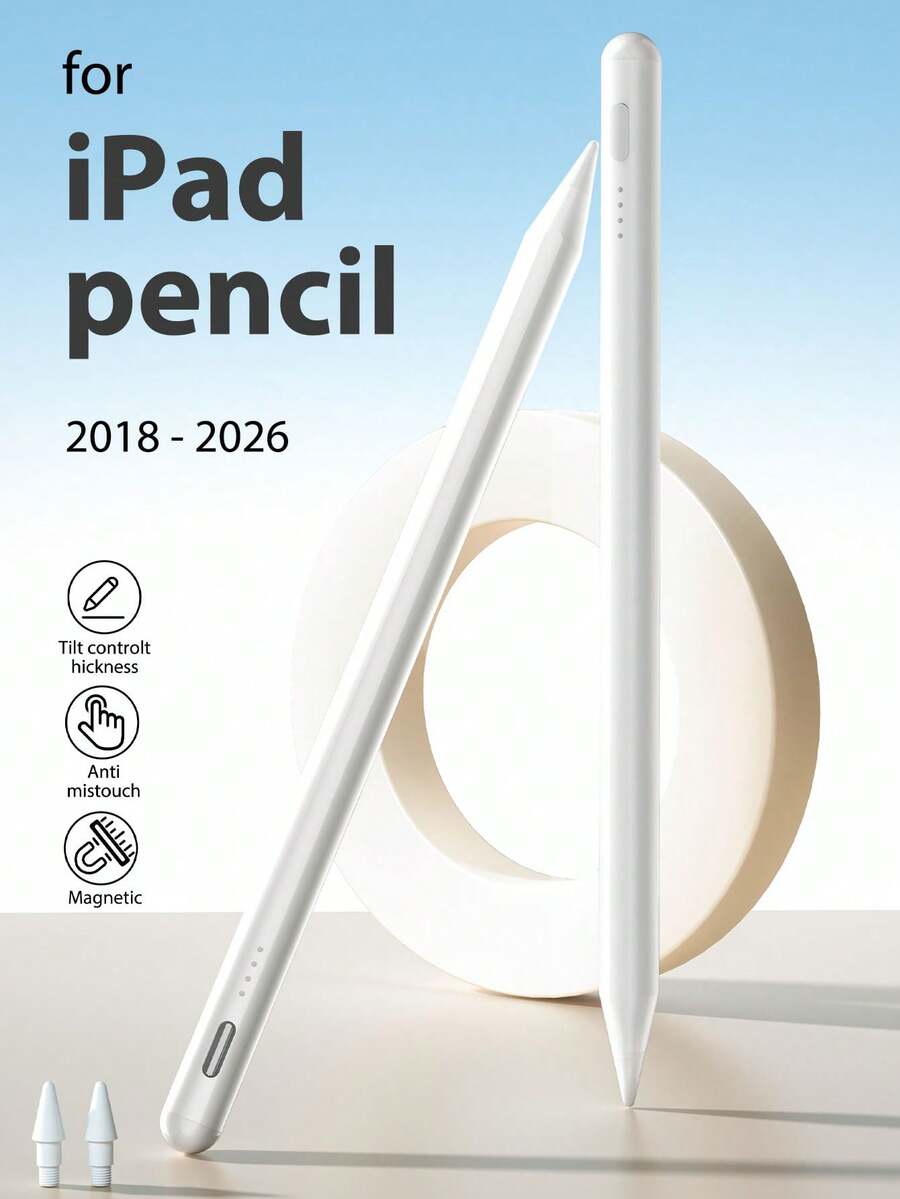 Stylus Pen Compatible With 11-Inch (A16) 2025 Model, Tablet Accessory Compatible With IPad 10 2022 (10.9-Inch) And 2018 To 2026 Models, Supports USB-C Charging, Anti-Mistouch Technology And Tilt Pressure Sensitivity, 7/8/9 10.2-Inch Air4/5/6/7/8, 90mAh Battery, With LED Battery Indicator, Includes 2 Replacement Tips, No Pairing Required, White
