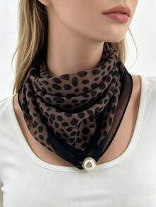 1pc Animal Leopard Print Polyester Fiber Scarf, Soft Ultra-Thin All-Season Decorative Style, Multiple Leopard Print Colors Available, Faux Pearl Magnetic Buckle - Multicolor - View 2
