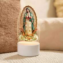 Our Lady Of Guadalupe Praying Pose Ambient Night Light On Auspicious Clouds, USB Powered, With Solid Color Warm Light Base, Warm Redemption Style, Religious Gift For Believers On Easter/Christmas And Other Holidays, Prayer Accessory - Warm Color - View 2