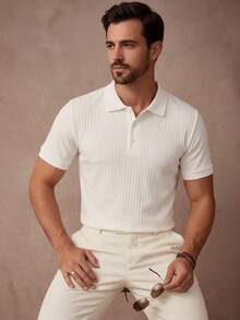 ALTZTAR Men's Textured Polo Collar Short Sleeve T-Shirt - White - View 1