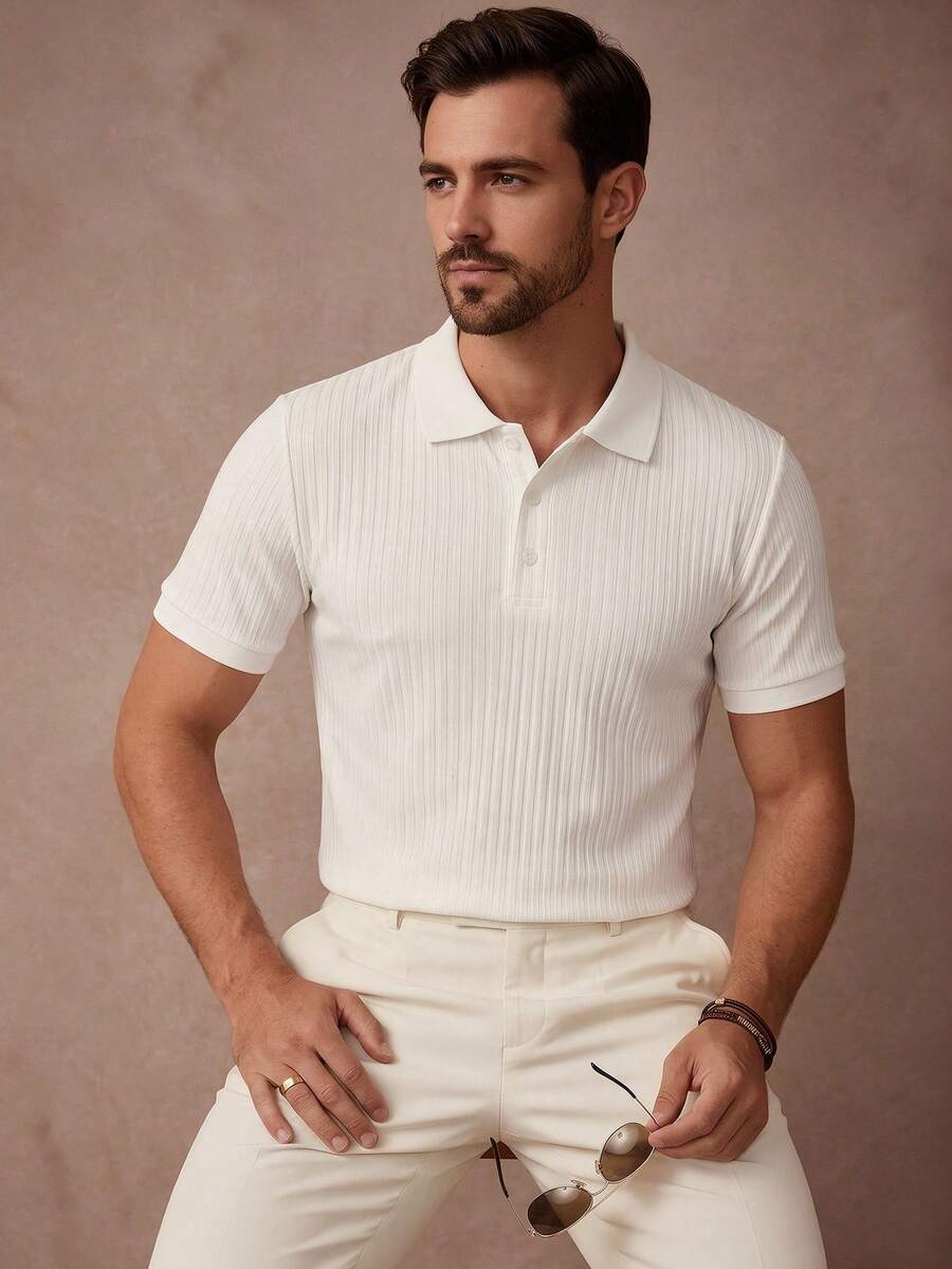 ALTZTAR Men's Textured Polo Collar Short Sleeve T-Shirt - White - View 1