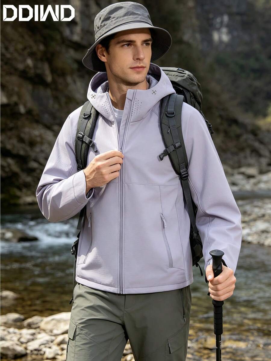 Men's Textured Mountain Style Outdoor Camping Hiking Climbing Commuting Travel Minimalist Versatile Workwear Jacket