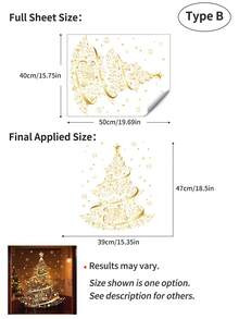 1pc Christmas Gold Window Static Cling Sticker, Christmas Tree / Gift Box / Wreath Pattern Electrostatic Adsorption PVC Window Decal, Glue-Free Easy Removal, Suitable For Home, Bathroom, Shop Glass, Holiday Atmosphere Decoration - Gold - View 16