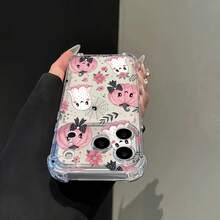 1pc Four-Corner Anti-Drop Minimalist Lens Protection Halloween Pink Pumpkin Ghost Pattern Phone Case Personalized Compatible With Iphone 16 Pro Max/18/17/16/15/14 Plus/13/12/11/Air - Multicolor - View 4