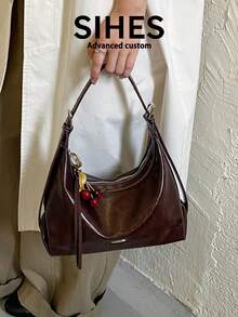 1pc Solid Color PU Leather New Women's Bag, Shoulder Bag, Crossbody Bag, Fashion Square Handbag, Zipper Closure, Suitable For Commuting, Shopping, Dating - Coffee - View 2