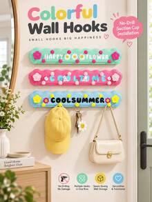 Cute Dopamine Suction Cup Hooks, Colorful Cartoon Wall Hooks With No Drill Design, Adhesive Hanging Organizer For Small Items, Fun Room Decor Storage Accessory For Bathroom Bedroom Kitchen Home - Multicolor - View 1