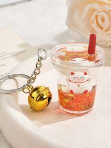 Milk Tea Cup Fudge Keychain, Creative Lucky Cat Acrylic Pendant, Girls' Bags, Car Keychain Small Gifts, Bag Charms, Squishy, Party Favors, Trinkets - Multicolor - View 6