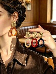 Betykuku 6/24pcs European & American Fashion Colorful Resin Metal Gold Stud Earrings Set - White - View 6