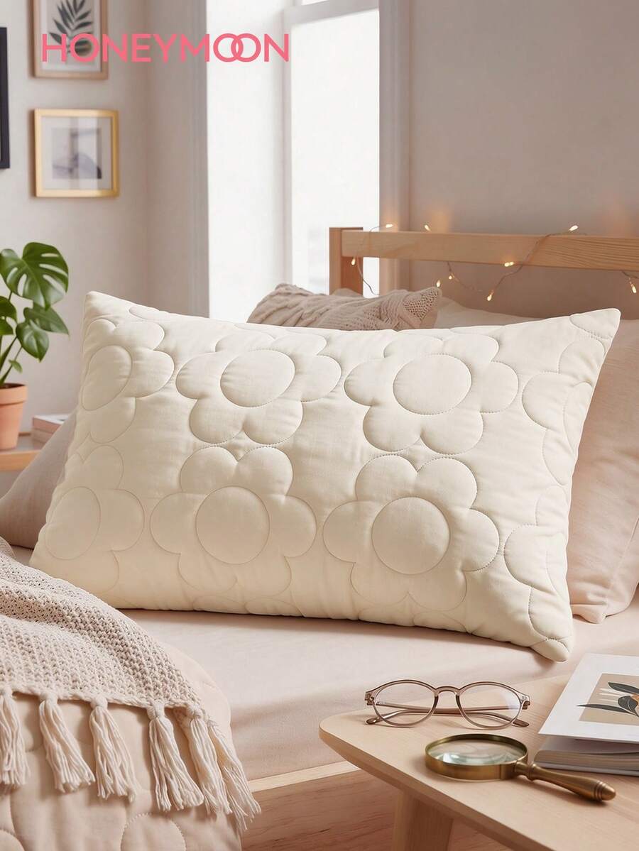 HONEYMOON 1Pair Fluffy Floral Stitching Pillowcases, Cloud Comfort Pillowcases Without Pillow Core, Envelop Closure, Chic Decoration For Bedroom, Dorm, Sofa, Machine Washable - Beige - View 1