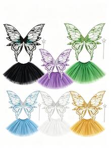 Adult Sized Butterfly Wings And Chiffon Skirt Star Staff, Suitable For Princess Role-Playing Parties And Halloween Costume Props. - Multicolor - View 1