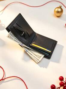 1pc Black Embossed Men's Short Wallet, Durable PU Leather, Multi-Card Slot Card Holder, Slim Business Casual Wallet, Daily Commute, Travel, Birthday Gift, Father's Day Gift - Black - View 9