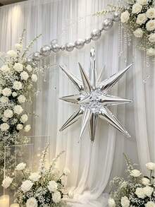 2pcs 4D Silver Star Shaped Foil Balloons, 14-Angle Star Explosion Balloons, 22 Inch Balloons, Birthday Wedding Anniversary Party Decoration - Multicolor - View 4