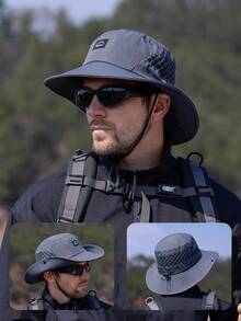 JOYLORD Topi Bucket Pria untuk Memancing Outdoor Warna Polos Cepat Kering dan Bernapas dengan Perlindungan Matahari Gaya Koboi Barat Topi Matahari Dua Fungsi - A - View 7
