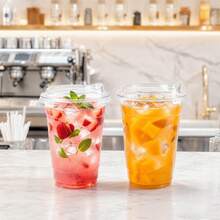 16oz/14oz Set Clear Cups With Lids, Durable Straight Lid Ice Drink Cups, Disposable Smoothie Cups, Suitable For Cold Drinks, Juices And Milkshakes - Halloween/Christmas/Birthday Party Essentials - Transparent - View 3
