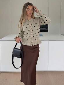 Women's Autumn/Winter Polka Dot Ruffle Knit Cardigan, Casual Daily Long Sleeve Vacation Outfit, Fashion Slim Fit Top - Multicolor - View 11