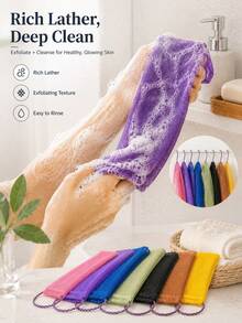 1pc Exfoliating Bath Towel, Long Mesh Back Scrubber With Handle, Elastic Body Scrubbing Towel, Quick-Dry Bath Cloth, Deep Cleaning Mesh Bath Cloth, Suitable For Back, Body, Shower, Spa, Home, Gym, Travel, Mother's Day, Father's Day Gift - Multicolor - View 8