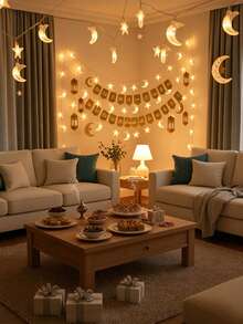 Star Moon Shaped LED Warm Light String, Battery Powered, Multi Specifications, For Christmas Ramadan Bedroom Dining Party Home Decor - Star and Moon Light String - View 6