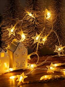 Star Moon Shaped LED Warm Light String, Battery Powered, Multi Specifications, For Christmas Ramadan Bedroom Dining Party Home Decor - Star and Moon Light String - View 2