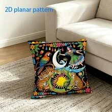 1 pieza, funda de cojín de poliéster con arte popular mexicano vibrante, fundas decorativas para cojines de silla - Colores mezclados - Ver 2