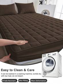 1pc Waterproof Fitted Sheet, Comfortable Mattress Protector, Dark Coffee Brown Mattress Cover, Room Decor, Skin-Friendly And Breathable, Suitable For Single/Double/Queen/King Size Beds, All Season, Machine Washable, Dorm Bedding, Back To School - Dark Brown - View 7
