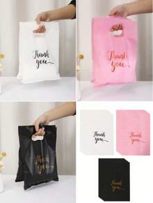100 Pcs Black White Pink Thank You Gift Bags Birthday Party Wedding Portable Gift Packaging Plastic Bags With Handles For Party, Birthday, Wedding And Other Occasions. - Multiple Styles - View 1