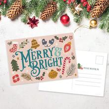 Invites Merry & Bright Christmas Postcards Holiday Greetings - Cute Illustrated Post Cards For Winter - 50 Count - View 7