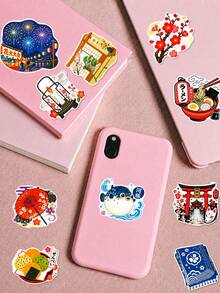 50pcs Vintage Ukiyo-E Japanese Stickers, Traditional Print Texture, Kabuki Faces, Shrine Torii, Cherry Blossoms, Waves And Japanese Patterns, Suitable For Laptop, Helmet, Pencil Case, Suitcase, Photo Album, Guitar, Electric Bike Shell Decoration - Multicolor - View 4
