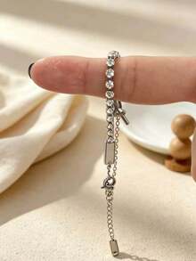 1pc Luxury Rhinestone Double Layer Chain Bracelet, Fully Inlaid Crystal Y, S Letter Pendant, Unique Niche Jewelry, Street Style Accessory, Suitable For Daily Wear And Party Occasions - Y-letter Tennis Bracelet - View 6