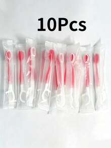 100/60/50/30/20/10/5/1pc Disposable Toothbrush Set, Mini Travel Toothbrush, Teeth Cleaning Brush, Oral Hygiene Tool, Includes Dental Floss, Toothpicks And Tongue Cleaner, Portable Fresh Breath Toothbrush (No Beads), Tongue Scraper, Dental Accessories - Pink - View 7