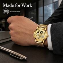 Men's Luminous Waterproof Stainless Steel Automatic Mechanical Watch, Luxurious Business Watch, For Daily Wear, Gift, Birthday, Halloween, Christmas - Multicolor - View 8