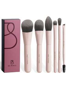 BS-MALL 6PCS Travel Makeup Brush Set Soft Velvet Synthetic Small Cosmetic Brush Complete Function Cosmetic Brushes Kit - Pink - View 1