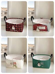 1pc Storage Basket, Sundries Basket, Stationery Basket, Fabric Storage Bin, Large Capacity & Foldable, Snowman Pattern Print, Perfect For Storing Stationery, Jewelry And Small Items - Multicolor - View 1